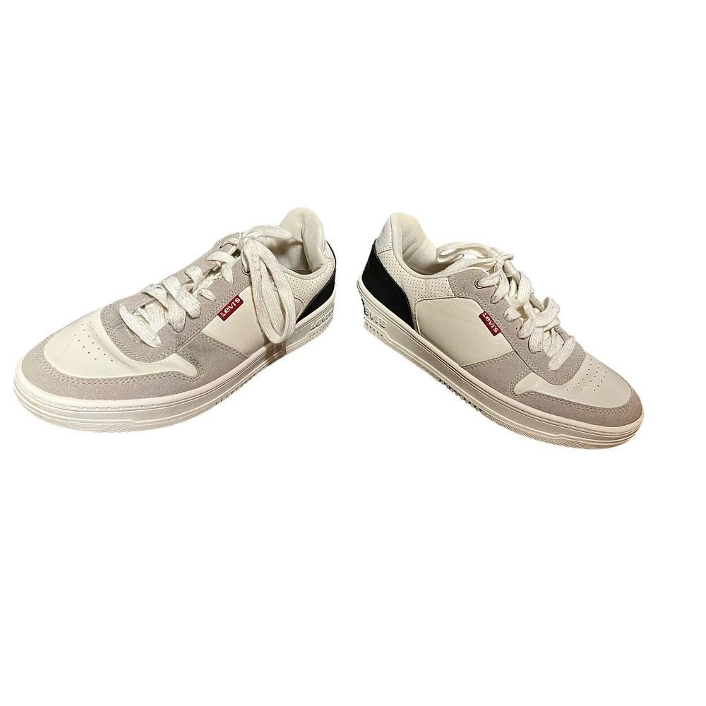 Levis Womens Low Top Court Sneakers Cream White Black Suede Accents